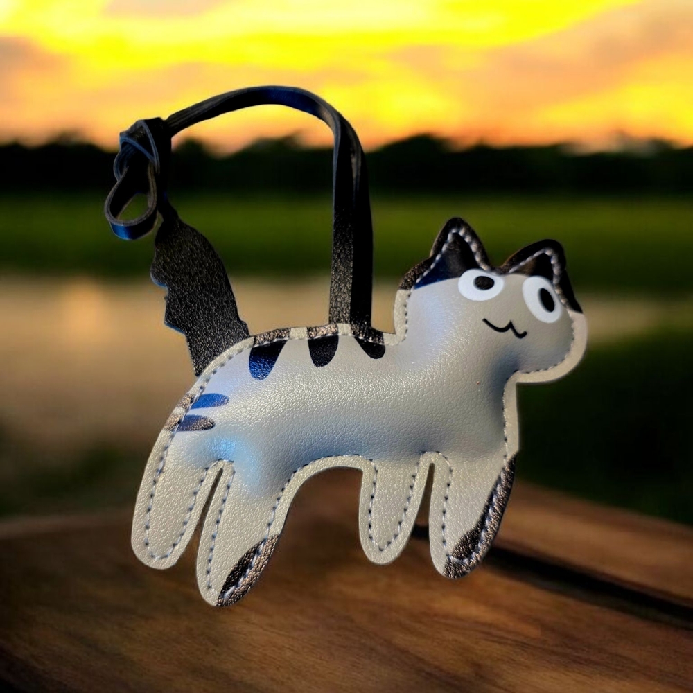 Charming Black and Grey Cat Handbag Charm